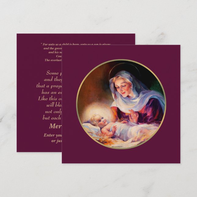 Madonna and Child. Religious Christmas Cards (Front/Back)