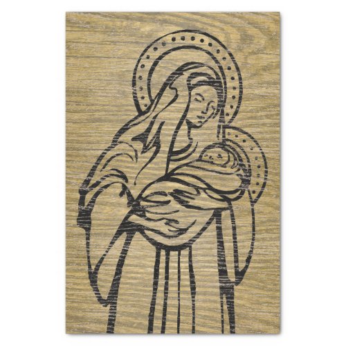 Madonna and Child Rustic Wood Christian Decoupage Tissue Paper
