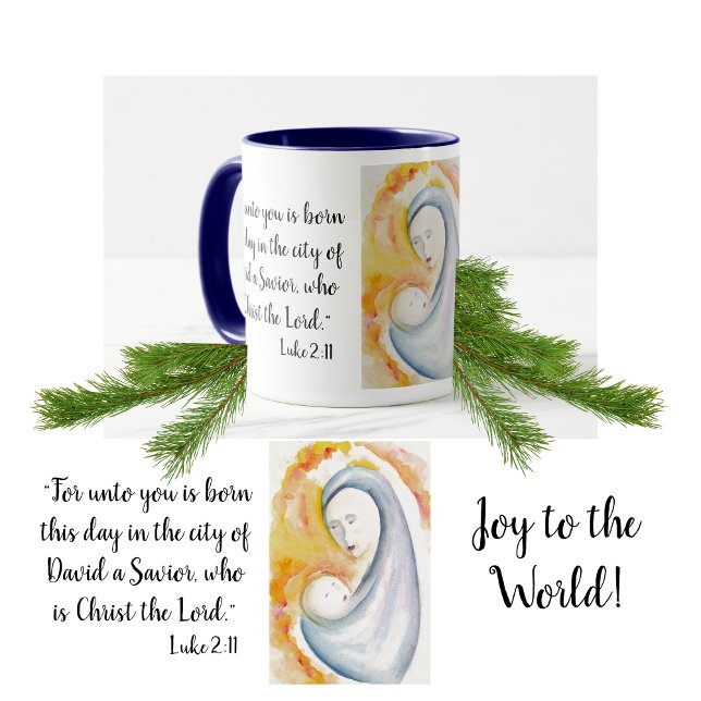 Madonna and Child Scripture Modern Watercolor Mug (Creator Uploaded)