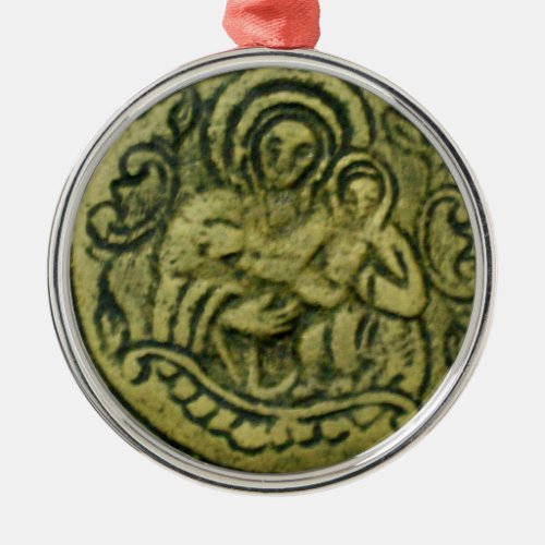 MADONNA AND CHILD STGEORGE AND DRAGON MEDALLION METAL ORNAMENT