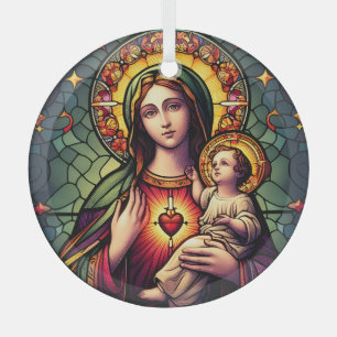 Madonna and Child Stained Glass Ornament