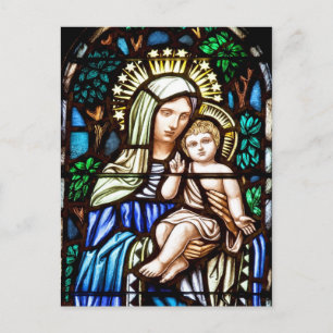 Madonna and Child - stained glass window Postcard
