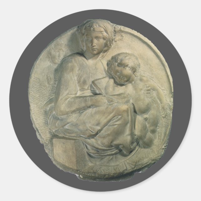 Madonna and Child, Tondo Pitti by Michelangelo Classic Round Sticker (Front)