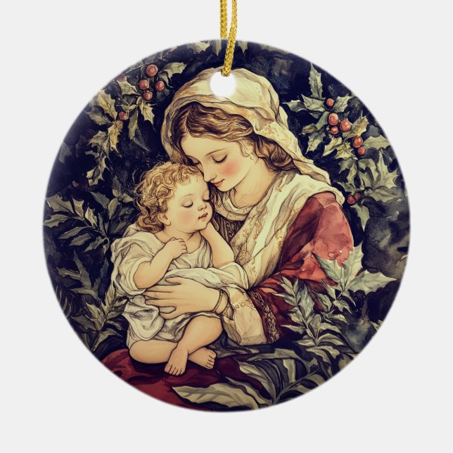 Madonna and Child Vintage Christmas Ceramic Ornament (Front)