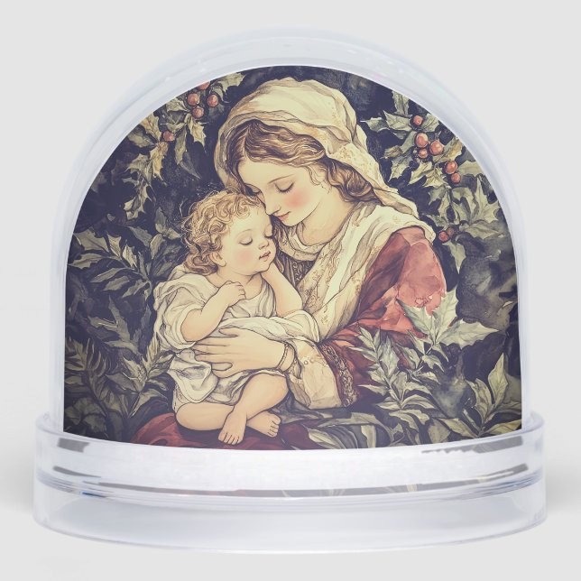 Madonna and Child Vintage Christmas Snow Globe (Front)