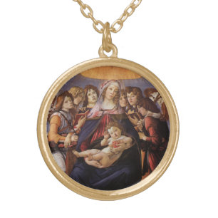 Madonna and Child with Angels by Sandro Botticelli Gold Plated Necklace