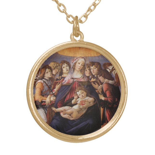 Madonna and Child with Angels by Sandro Botticelli Gold Plated Necklace (Front)