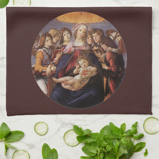 Madonna and Child with Angels by Sandro Botticelli Kitchen Towel (Folded)