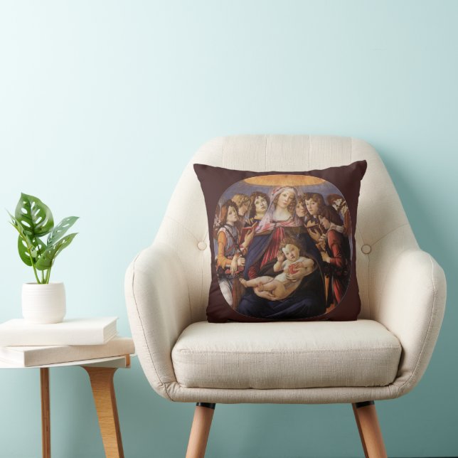 Madonna and Child with Angels by Sandro Botticelli Throw Pillow (Chair)