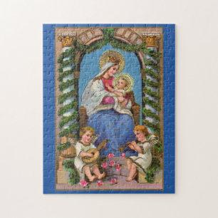 Madonna And Child With Angels Jigsaw Puzzle