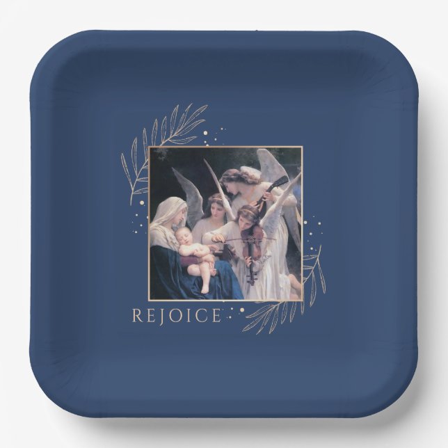 Madonna and Child with Angels Rejoice Paper Plates (Front)