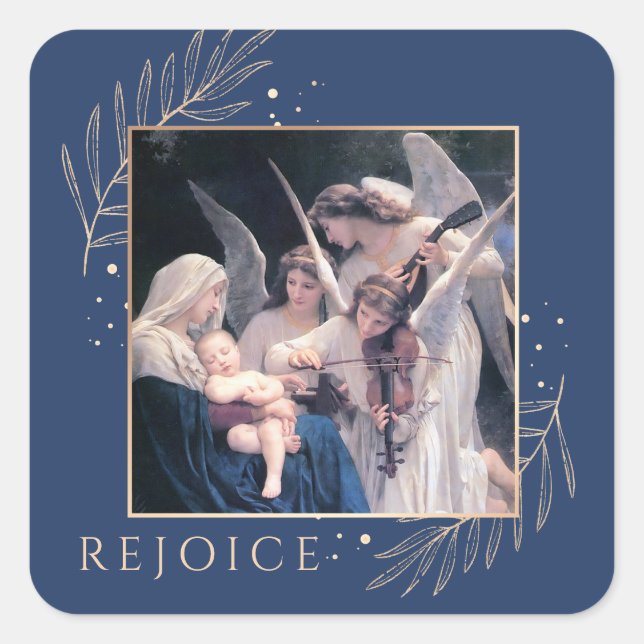 Madonna and Child with Angels Rejoice Square Sticker (Front)