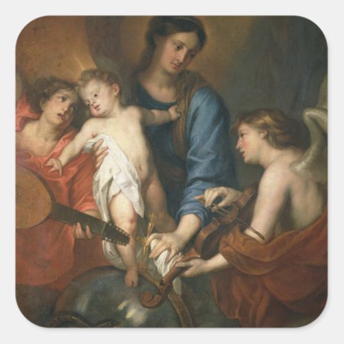 Madonna and Child with angels Square Sticker