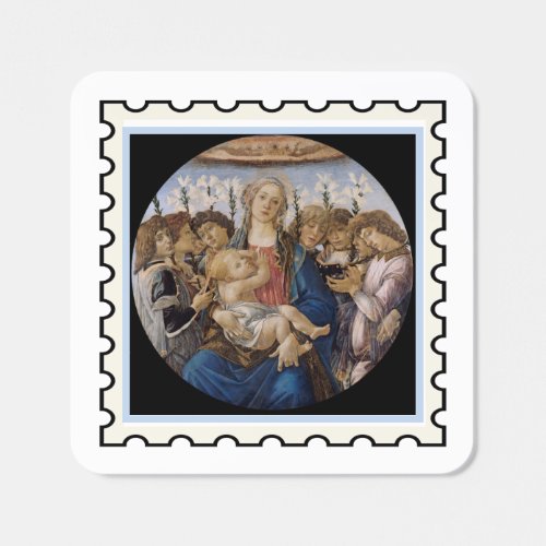 Madonna and child with angels stamp classical art square sticker