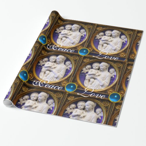 MADONNA AND CHILD WITH BLUE GEMS CHRISTMAS JOY WRAPPING PAPER
