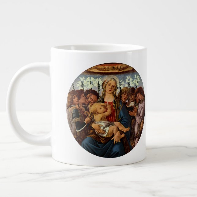 Madonna and Child with Eight Angels by Botticelli Giant Coffee Mug (Left)