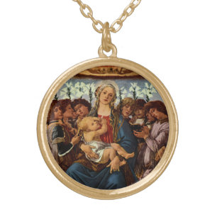 Madonna and Child with Eight Angels by Botticelli Gold Plated Necklace
