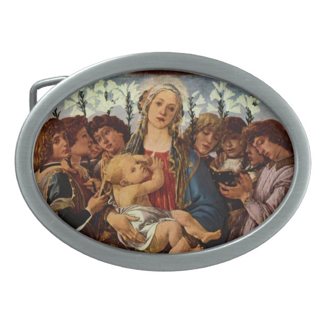 Madonna and Child with Eight Angels by Botticelli Oval Belt Buckle (Front)