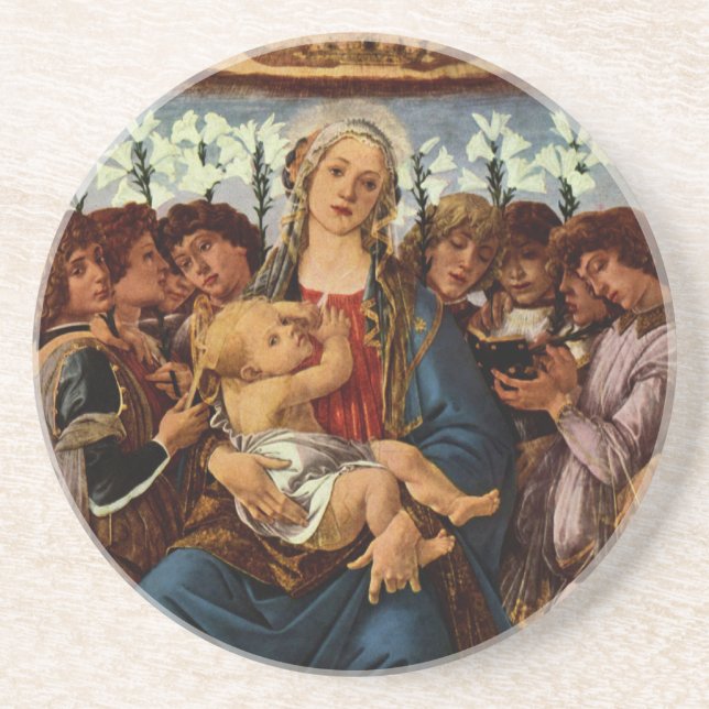 Madonna and Child with Eight Angels by Botticelli Sandstone Coaster (Front)