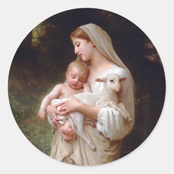 Madonna And Child With Lamb Classic Round Sticker by Xuxario at Zazzle