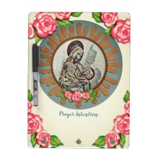 Madonna and Child with Pink Roses Rosary Hanger Dry Erase Board