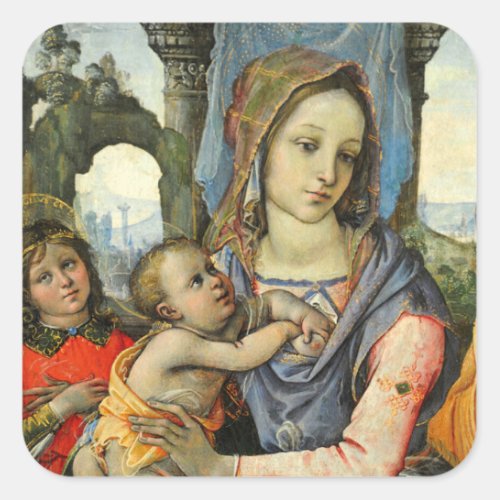 Madonna and Child with Saint Joseph and an Angel Square Sticker