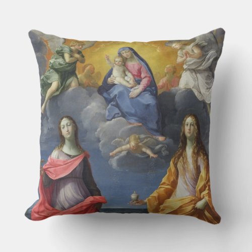 Madonna and Child with St Lucy and Mary Magdalene Throw Pillow