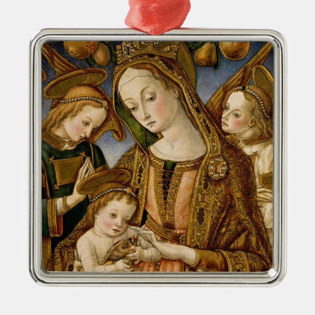 Madonna and Child with Two Angels Metal Ornament (Front)