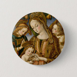 Madonna and Child with Two Angels Pinback Button