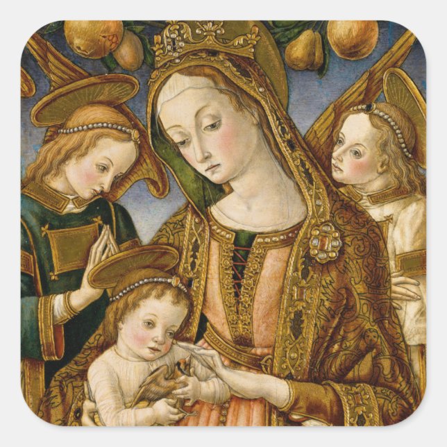 Madonna and Child with Two Angels Square Sticker (Front)