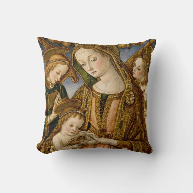 Madonna and Child with Two Angels Throw Pillow (Front)