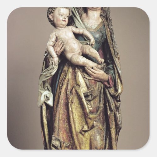 Madonna and Child Wooden Sculpture Square Sticker