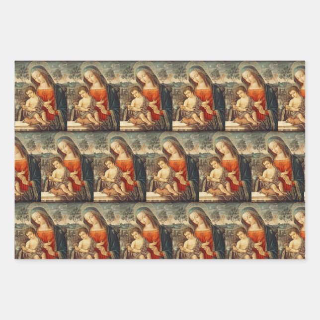 Madonna and Christ Child Classic Art Christmas Wrapping Paper Sheets (Front)