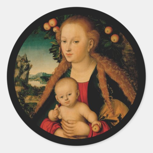 Madonna and Christ Child Under Apple Tree Classic Round Sticker