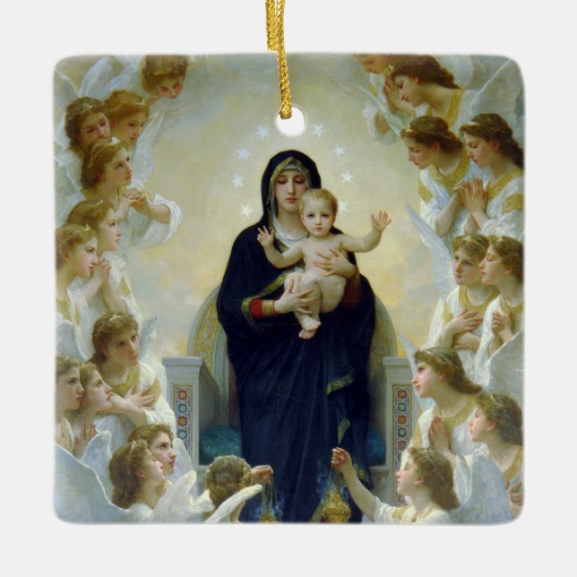 Madonna + Angels, Bouguereau Ceramic Ornament (Front)