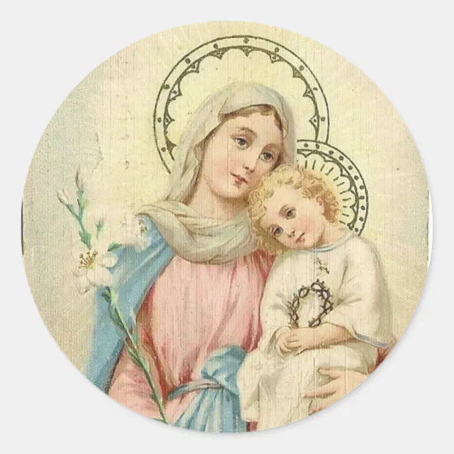 Madonna Blessed Mary with Baby Jesus Classic Round Sticker | Zazzle