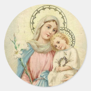 Madonna Blessed Mary with Baby Jesus Classic Round Sticker