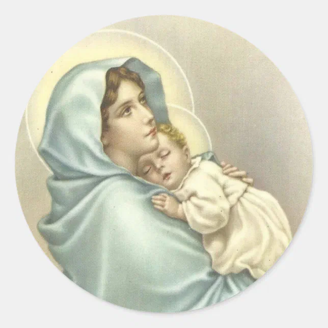 Madonna Blessed Mary with Baby Jesus Classic Round Sticker | Zazzle