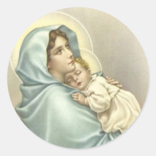 Madonna Blessed Mary with Baby Jesus Classic Round Sticker