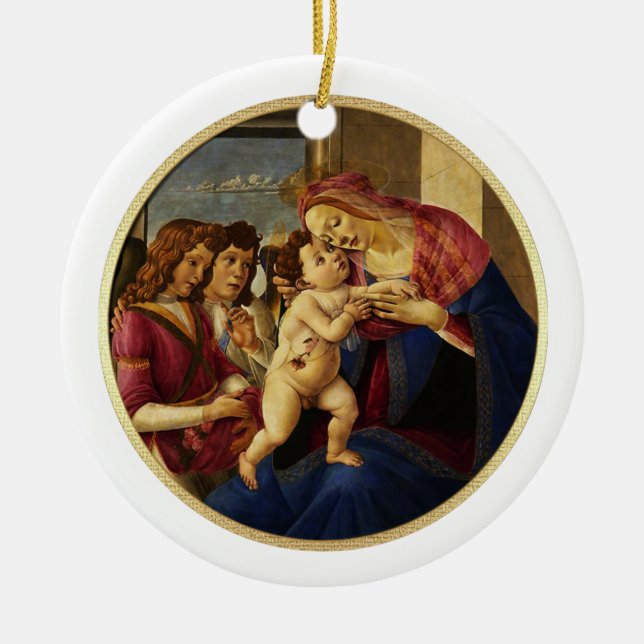Madonna by Botticelli. Christmas Gift Ceramic Ornament (Front)