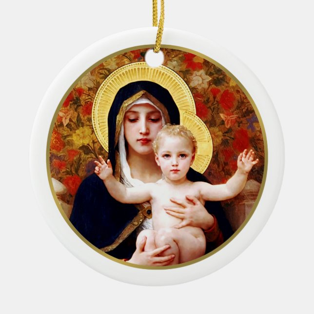 Madonna by W. Bouguereau. Fine Art Christmas Gift  Ceramic Ornament (Front)