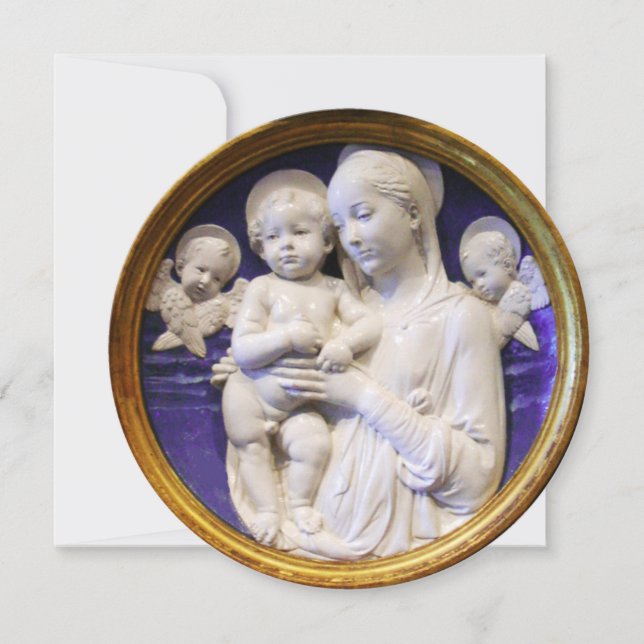 MADONNA,CHILD AND ANGELS Blue Sapphire Christmas Invitation (Front)
