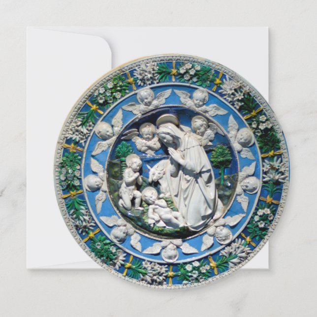 MADONNA,CHILD AND ANGELS Blue Sapphire Christmas Invitation (Front)
