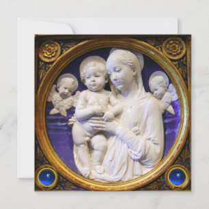 MADONNA,CHILD AND ANGELS Blue Sapphire Christmas Invitation