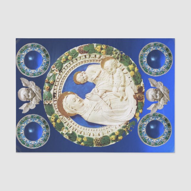 MADONNA,CHILD AND ANGELS NATIVITY FLORAL CROWN TISSUE PAPER (Front)