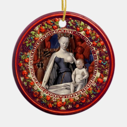 MADONNA CHILDANGELS Red Floral Crown Christmas Ceramic Ornament