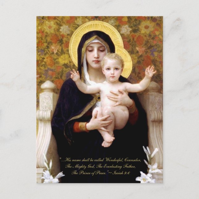 Madonna & Child by Bouguereau Biblical Quote Holiday Postcard (Front)