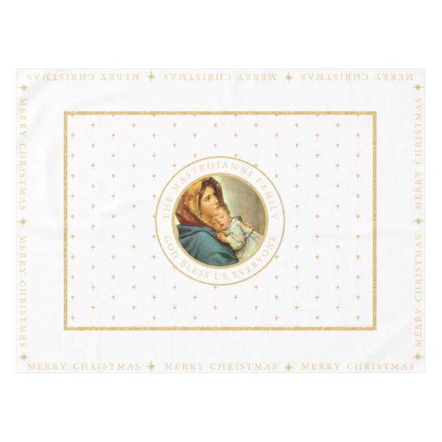Madonna & Child Catholic Religious Christmas Gift Tablecloth (Front (Horizontal))