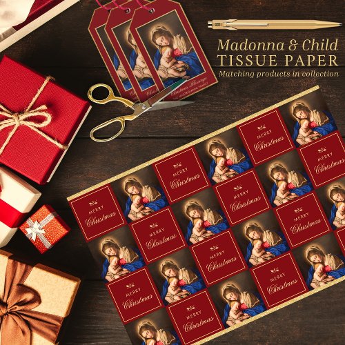 Madonna  Child Red Gold Religious Christmas Tissue Paper