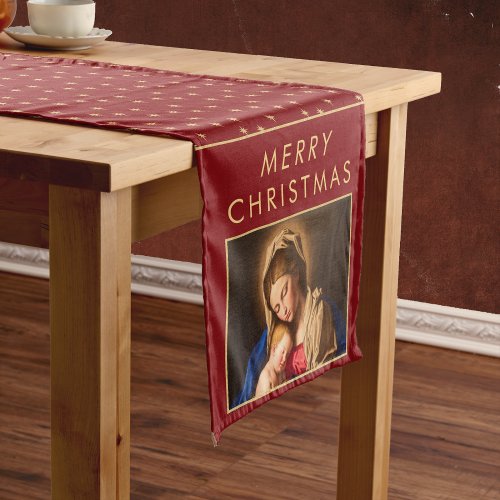 Madonna  Child Religious Christmas Decorations Short Table Runner